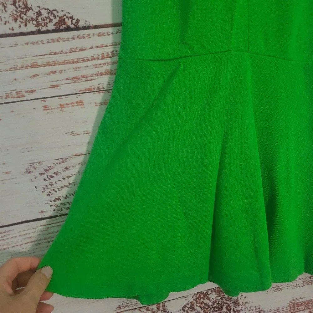 Vintage Girls Large Green Mod Knit Zip Front Drop Waist Dress 1960s Play Dress